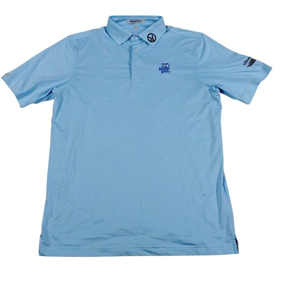 Straight Down Mens Blue Striped EMBROIDERED Golf Polo Shirt Bear Lake Small - Picture 2 of 8